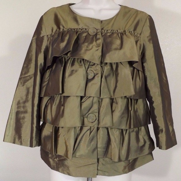 Jaipur Jackets & Blazers - JAIPUR Green Silky Ruffled Tiered Jacket, EUC